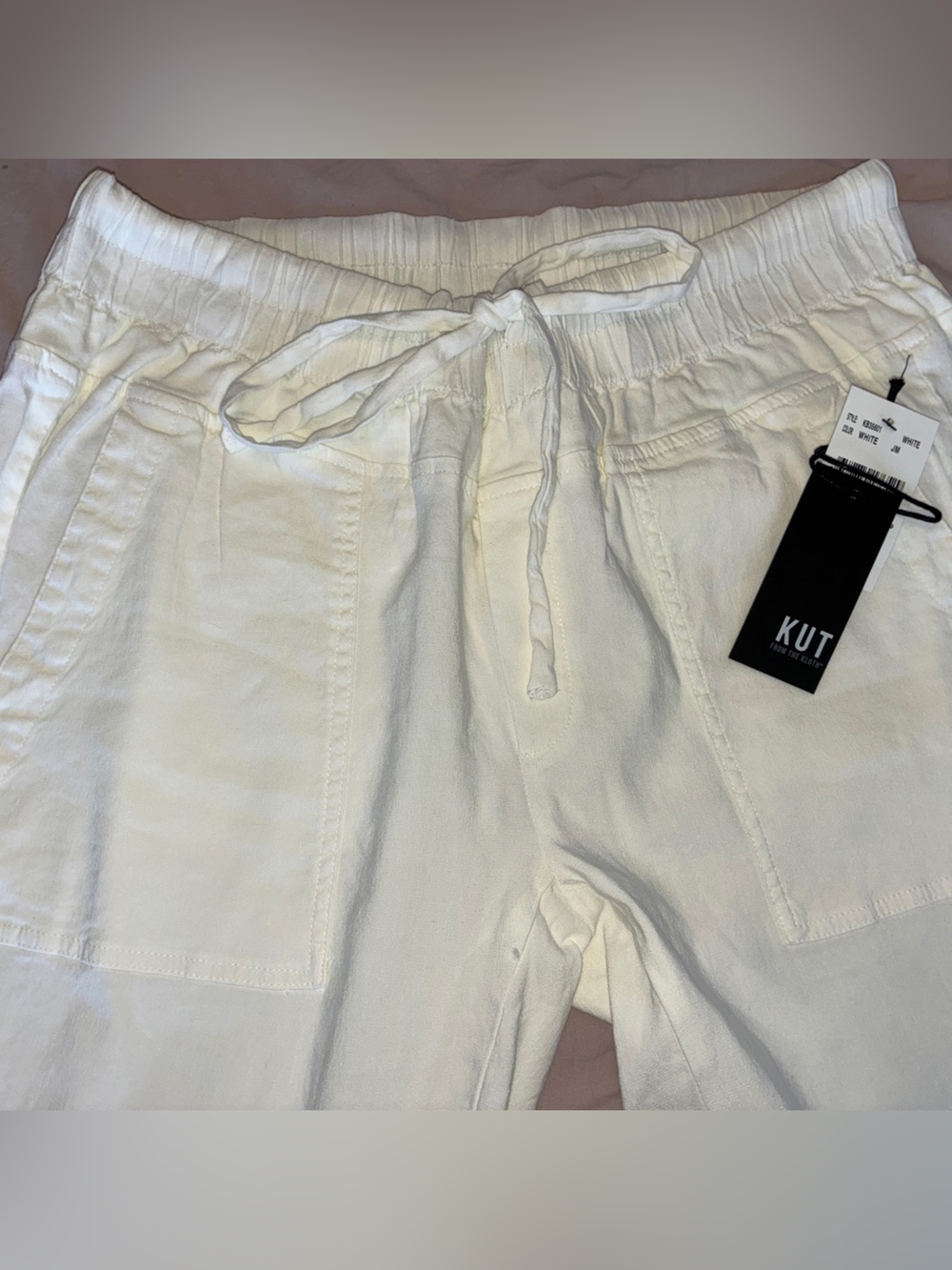 KUT From The Cloth White Linen Cargo Drawstring Pants - Picture 5 of 13